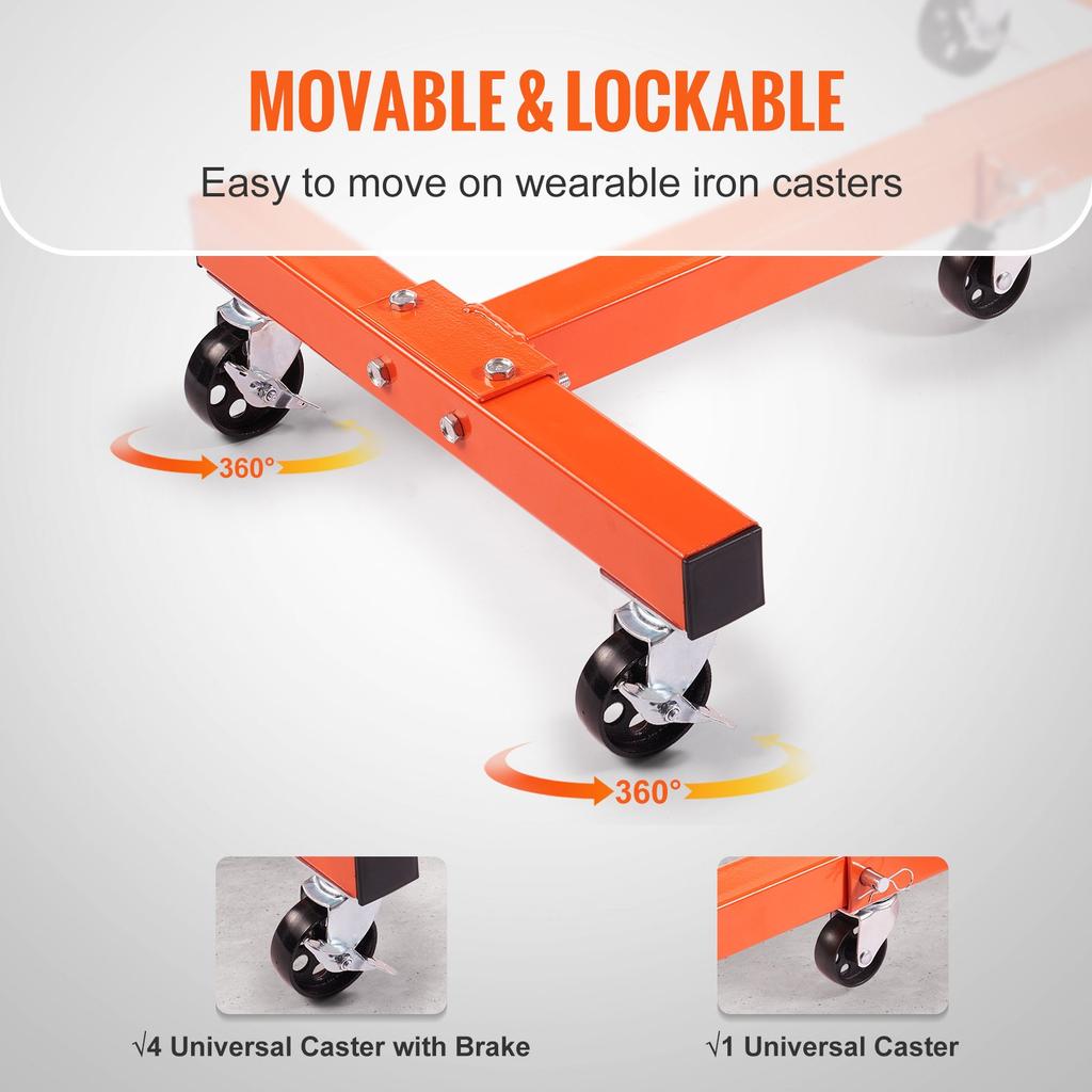 VEVOR Engine Stand, 1500 lbs (3/4 Ton) Rotating Engine Motor Stand with 360 Degree Adjustable Head, Cast Iron Folding Motor Hoist Dolly, 5-Caster