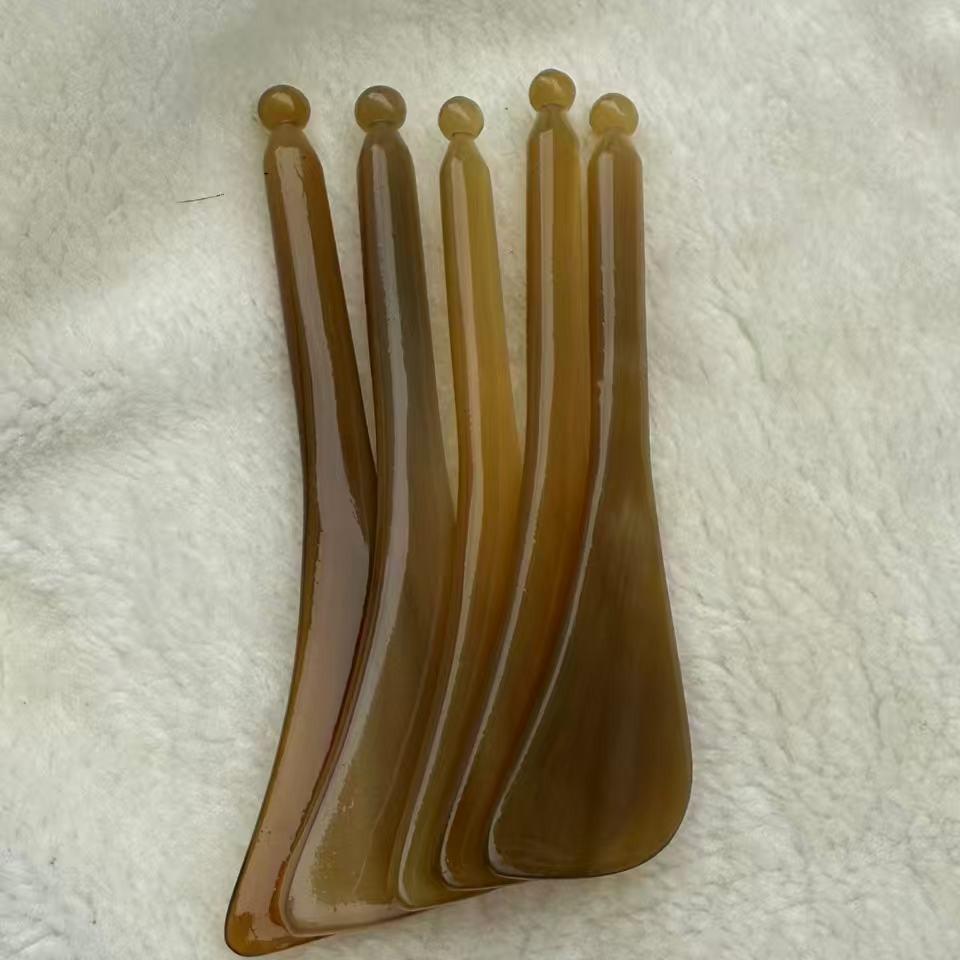 Палка Гуа Ша из рога быка: Инструмент для красоты, массажа лица и меридианного скребка с веерообразной доской для области вокруг глаз.