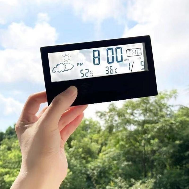 Electronic Thermo Hygrometer Clock 3 in 1 Digital Alarm Large Display Indoor Weather Station for Office Home Bedroom
