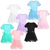Kids Girls Short Sleeve Leotard with Skirt Ballet Tutu Dance Dress Professional Ballerina Costume