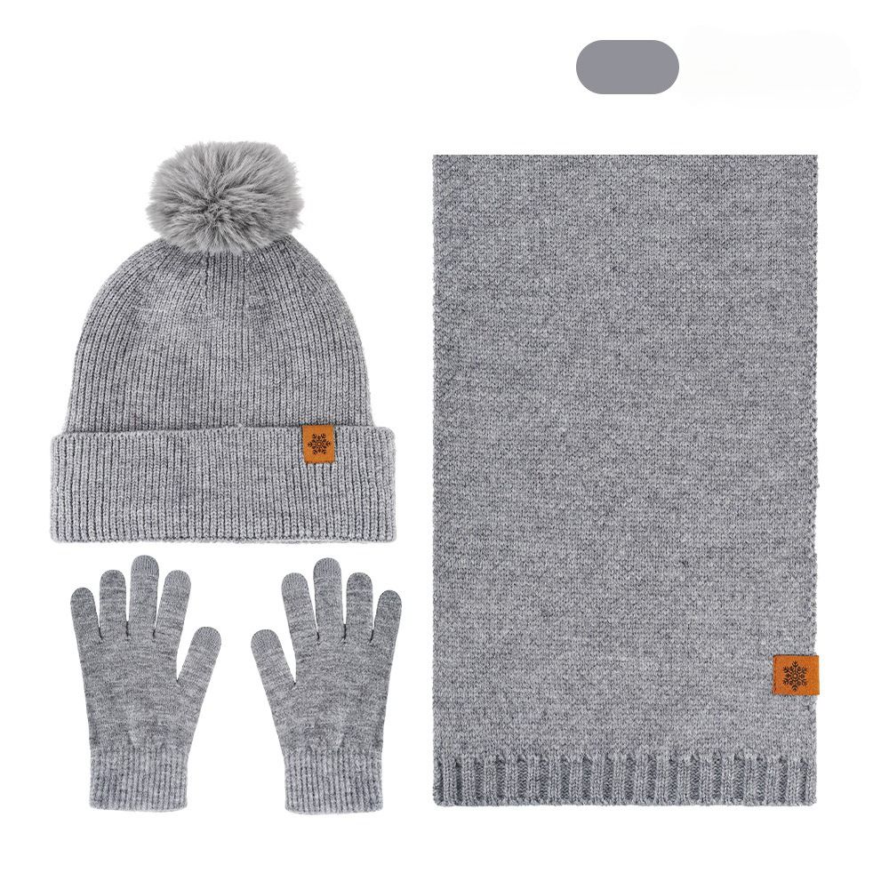 Knitted Hat Scarf Gloves Three Piece Set Winter Outdoor Velvet Warm Ear Protection Knitted Hat