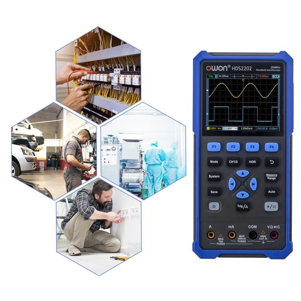 OWON HDS2202 Ручной цифровой осциллограф-мультиметр 200 МГц 1GSa/s Двухканальный осциллограф True