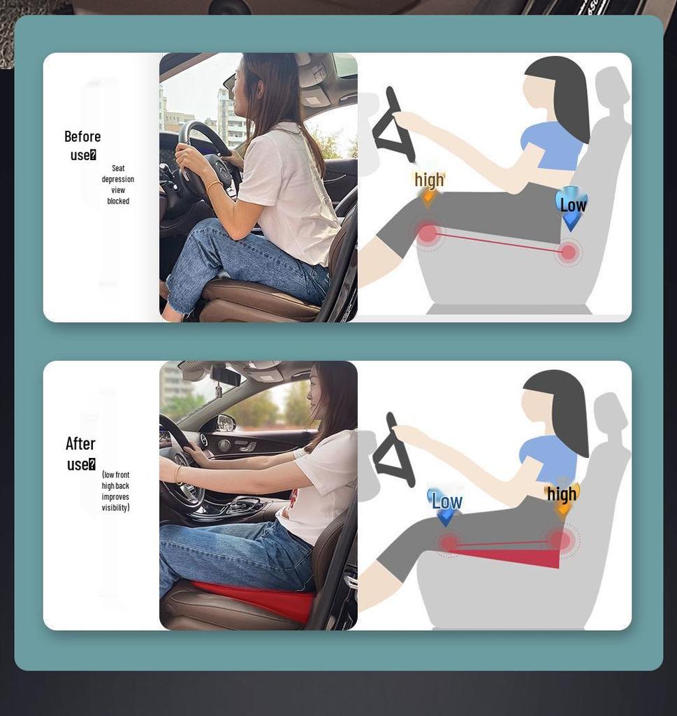 Наклонная подушка-бустер для автокресла для основного водителя - Дышащая, Нескользящая силиконовая конструкция для мужчин и женщин
