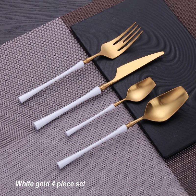 4 Pcs Mirror Matte Stainless Steel Black Gold Silver Cutlery Dinnerware Tableware Knife Spoon Fork Flatware Set Dishwasher Safe