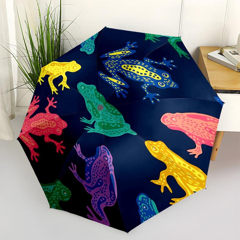 1pc Frogs Pattern Automatic Folding Umbrella - Windproof Compact Travel Umbrella with Auto Open/Close, 8-Rib Heavy-Duty Shaft for Women/Men A010