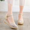 Summer Women's Lace Mesh Wedge Sandals - Versatile, Breathable, Closed-Toe High Heels with One-Strap Buckle Style.