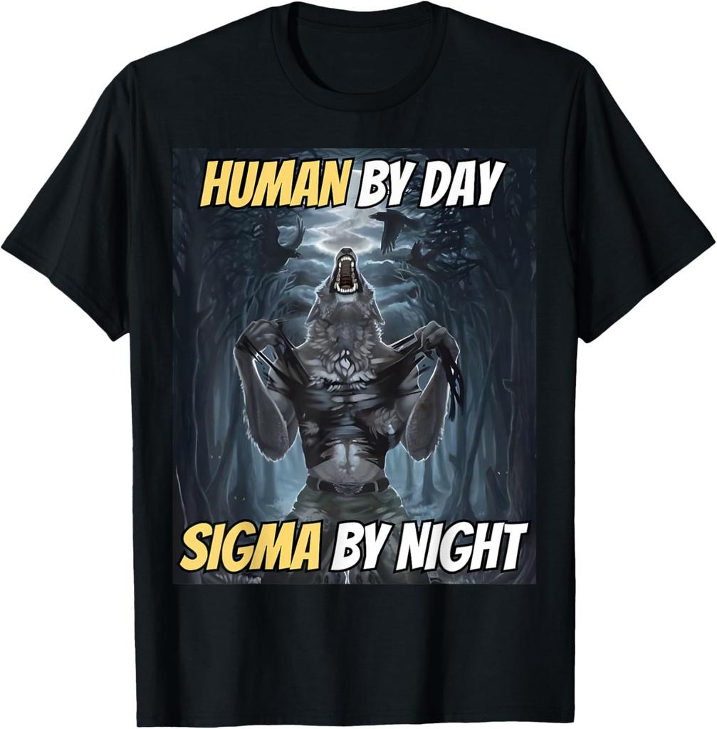 Human By Day Sigma By Night Cool Funny Wolf Sigma Alpha Meme T-Shirt