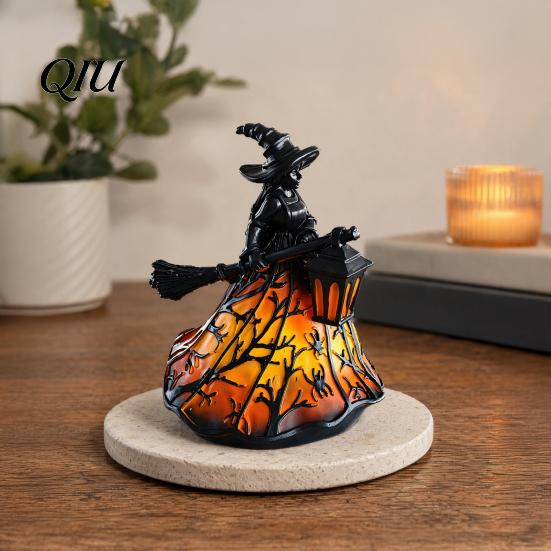 Resin Craftsmanship Ornament Halloween Witch/Ghost LED Lamp, Gothic with Warm Light for Unique Gift Home Decor, Desktop Spooky Night Party Decor Theme