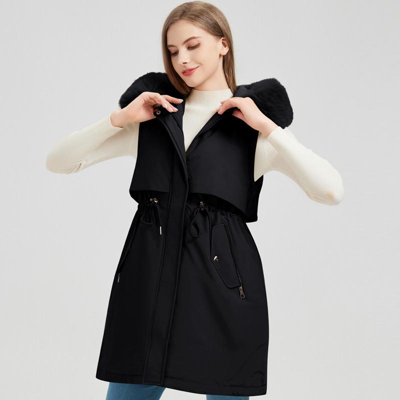 Fashion Winter Coat Female Long Parkas Hooded Detachable Sleeves Faux Fur Collar Thick Warm Women's Jackets