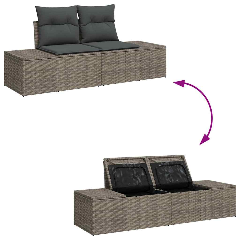 Garden Sofa Set with Cushions and Storage 8 pcs Grey Poly Rattan