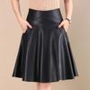 Women PU Leather Skirt Black High Waist  Pleated Skirt Slim Mid-length Plus Size A-line Skirt Autumn Winter