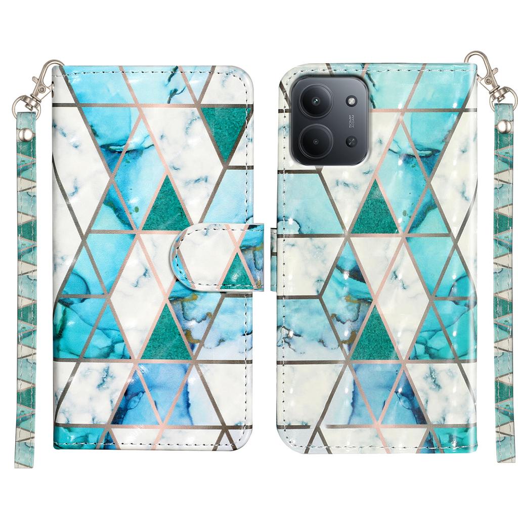 Для Xiaomi Redmi 15C 4G (Глобальный) (171 мм) Чехол-кошелек из кожи с 3D-печатью и ремешком