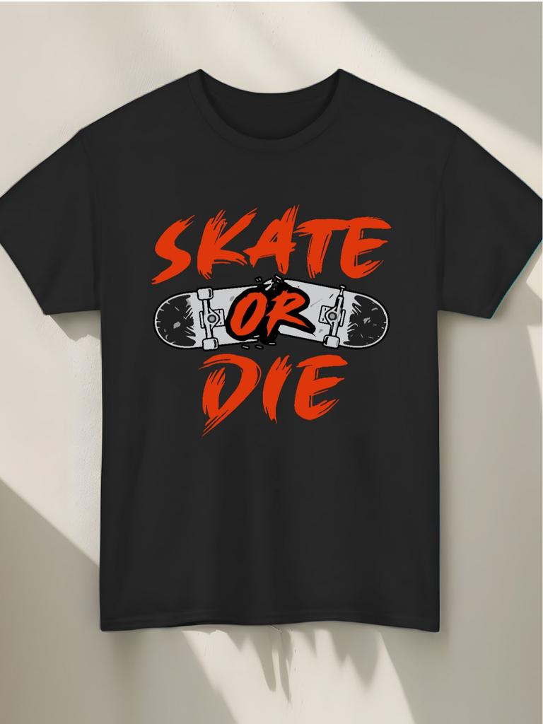 1pc, Skateboard Or Dead Man Pattern Men'S T-Shirt - Round Neck Short Sleeves, Four Seasons Casual St