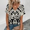 Лето 2024, женская футболка с v-образным вырезом, футболка с цветочным узором и принтом, модная повседневная женская футболка с коротким рукавом, комфортная футболка большого размера