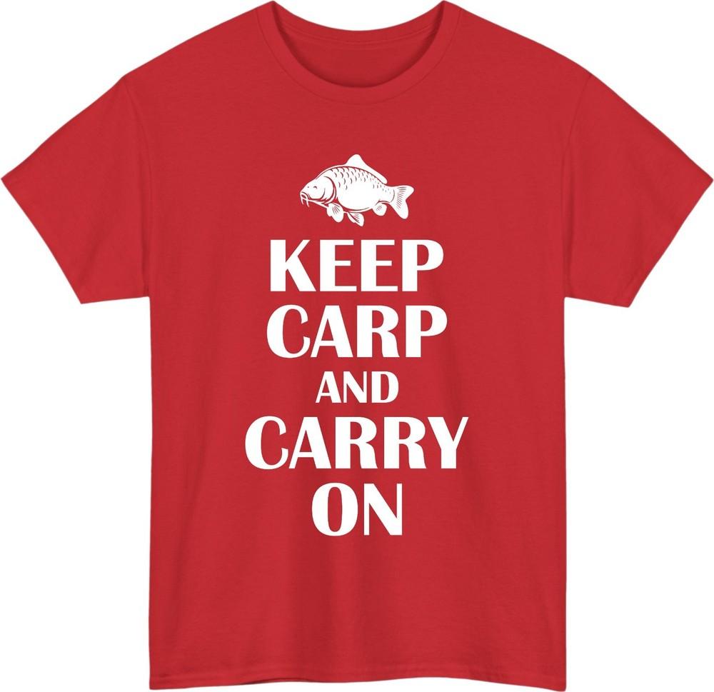 Keep carp and carry on t shirt funny fishing pun classic retro meme tee gift