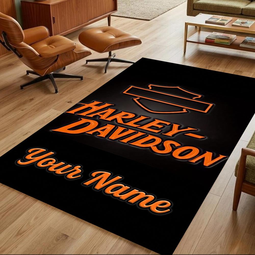Harley-davidson Personalized Name Floor Rug Office Rug Design for Foyer Kitchen Playrooms Game Room Anti-slip Rug Office home decor Gift for Festivals