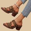 Мода Мода Леопардовые Туфли-шлепанцы с вырезами Женские 2025 Лето Туфли на высоком каблуке Женские Сексуальные Дизайнерские С перекрестной шнуровкой Круглый носок Женские