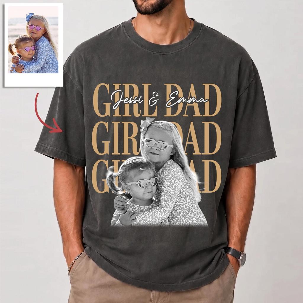 Custom Dad Vintage Photo Shirt, Custom Fathers Day Shirt With Kids Photo, Custom Best Dad Ever Shirt, New Dad Gift, aK05SfSc