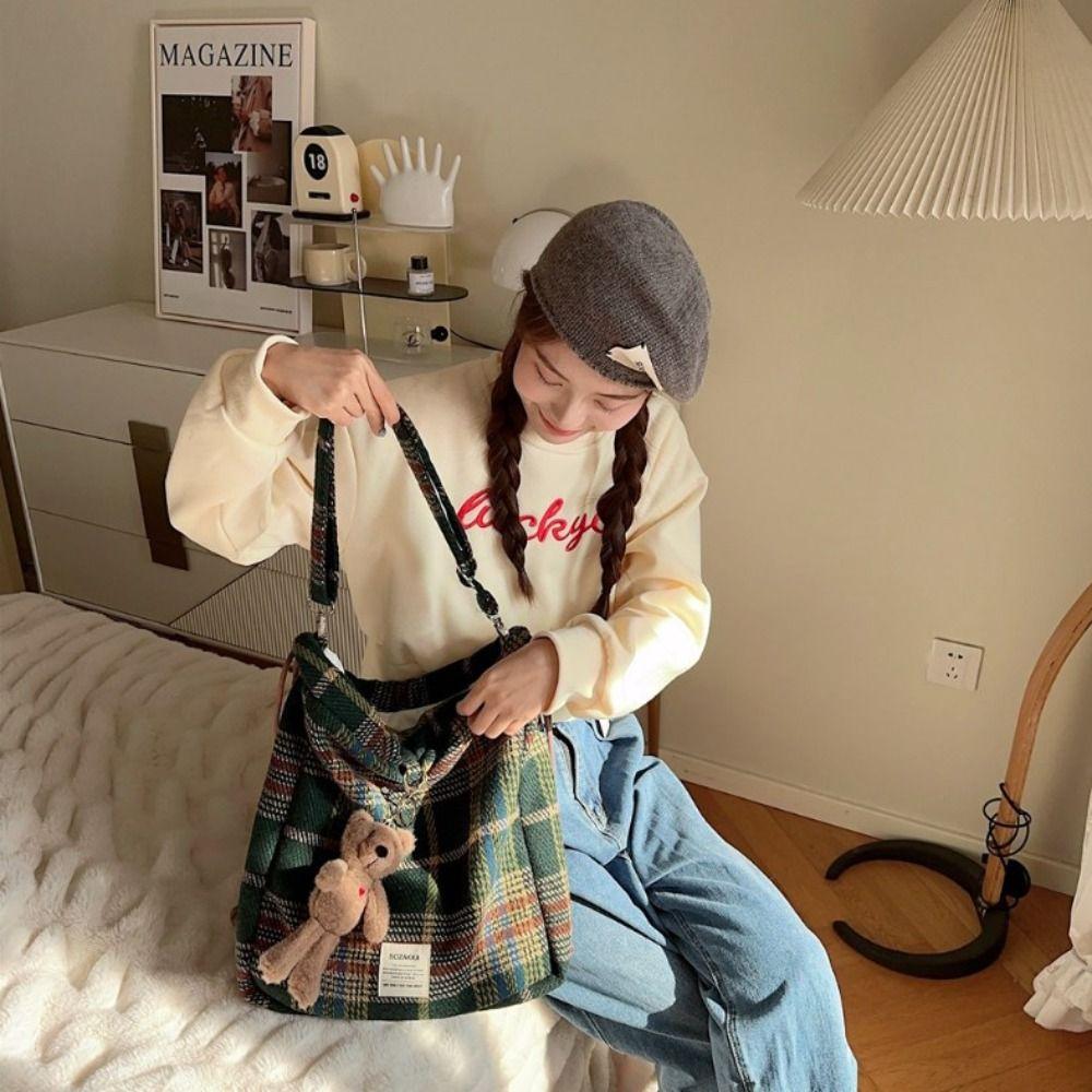 Большая вместимость клетчатая сумка на шнурке в корейском стиле Y2k школьный рюкзак в клетку на шнурке для девочек