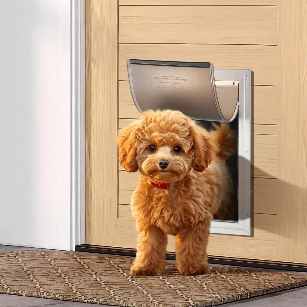 Pet Door for Door with Lock and Magnetic Flap System Aluminum Frame Small