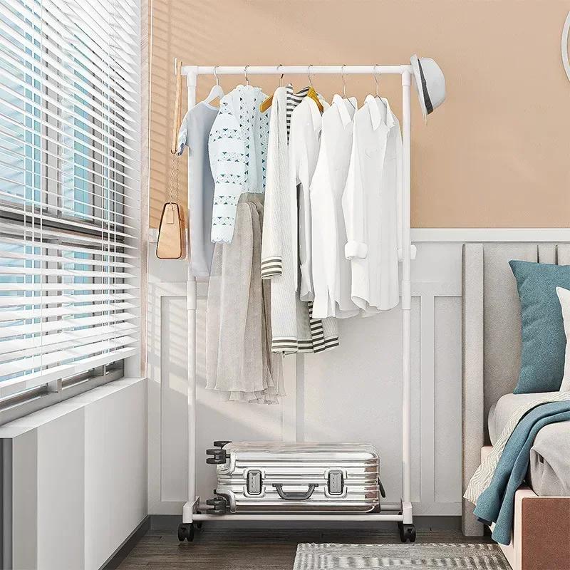 Movable Clothes Rack with Wheels Telescopic Floor Standing Hanger Organizer for Bedroom Telescopic Storage Hat Coat Shoe Shelf