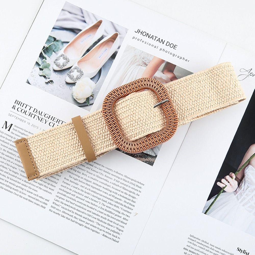 Summer Elastic Casual Wide Waist Belt Straw Belt Braided Waistbelt