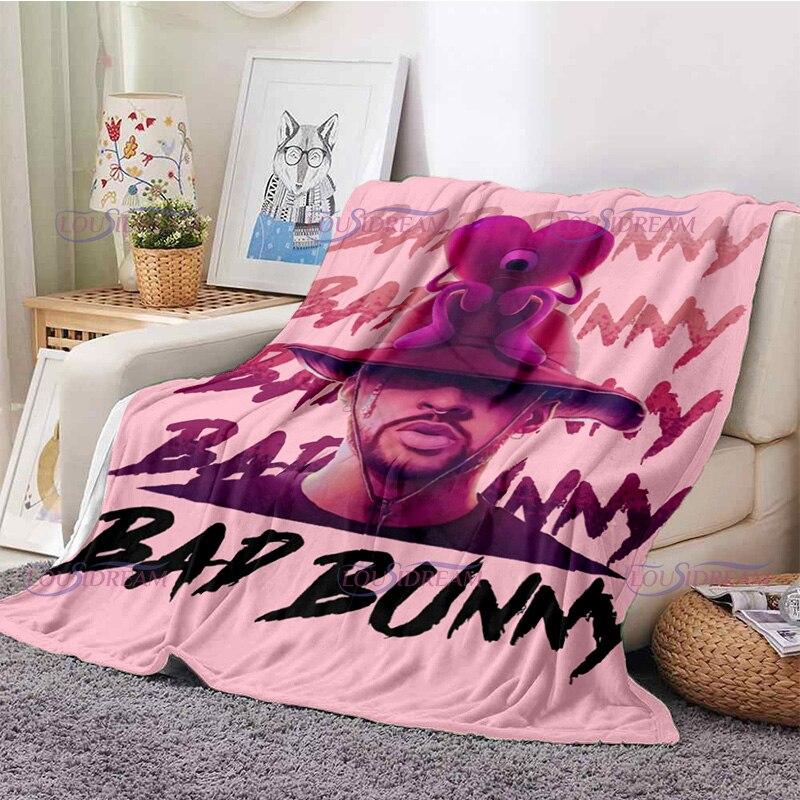 Одеяло с рисунком Bad Bunny, фланелевые одеяла, теплые плюшевые флисовые одеяла в стиле поп-латиноамериканской музыки для взрослых, диванное постельное белье, всесезонное