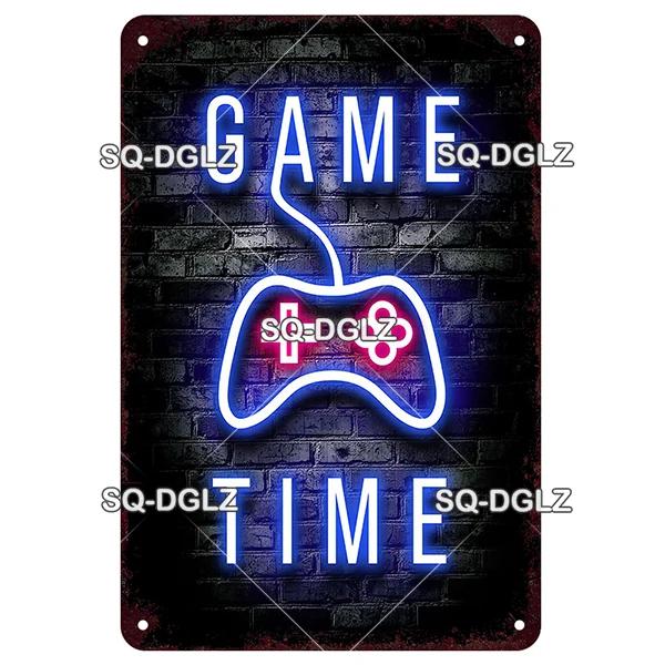 SQDGLZ Винтажная Игровая Зона Неоновая Металлическая Вывеска Жестяная Табличка Домашний Бар Дверь Настенный Декор Наклейка Мужская Берлога Декор Табличка Постер Подарок