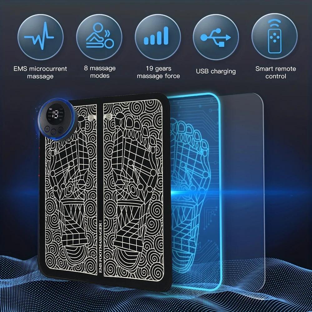 Электрический массажный коврик для ног расслабляет, массажный коврик для акупунктурных точек ног улучшает кровообращение, 8 режимов, 19 уровней релаксации, зарядка через USB