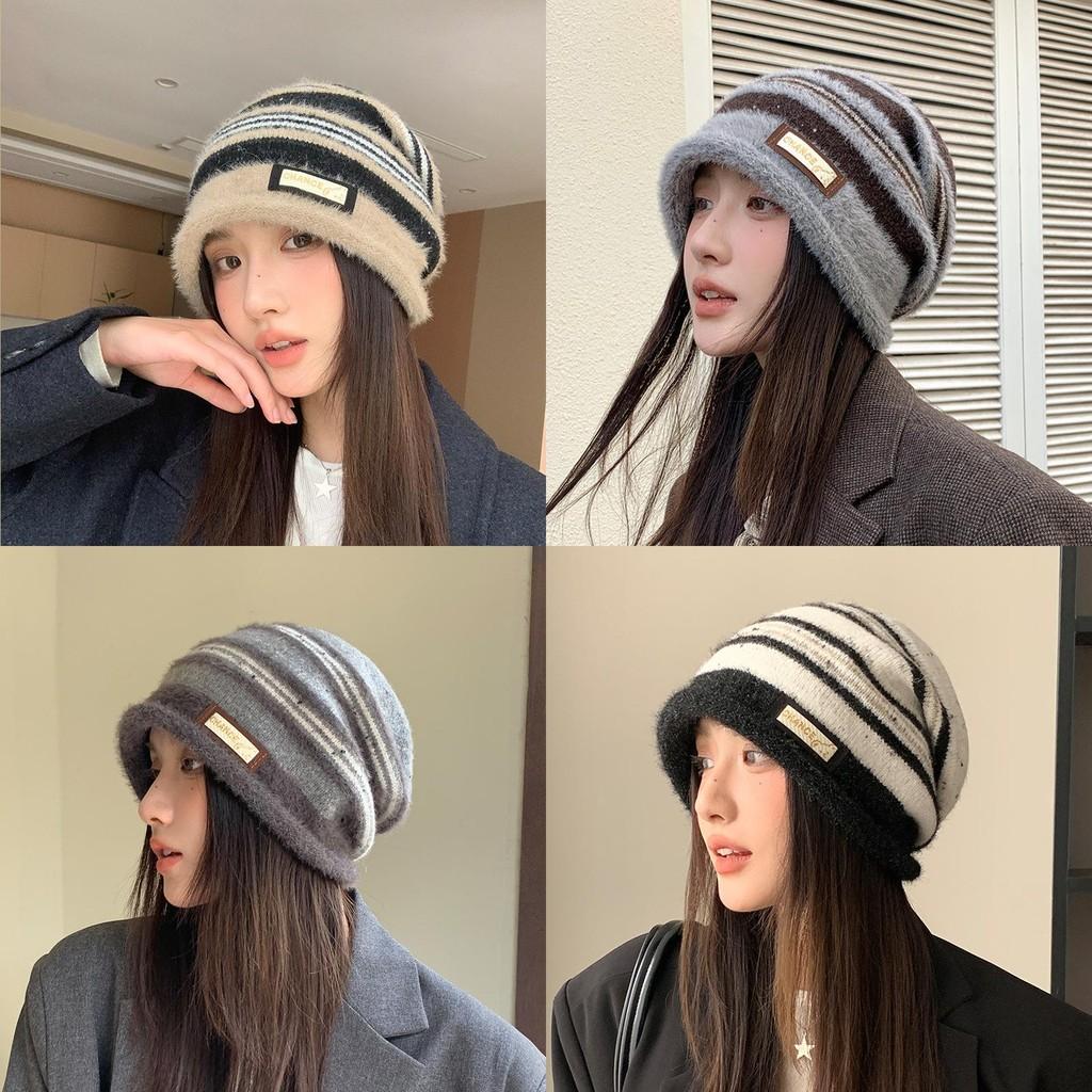 Blocked Fashionable Color Striped Design Women Casual Knitted Hat Winter For
