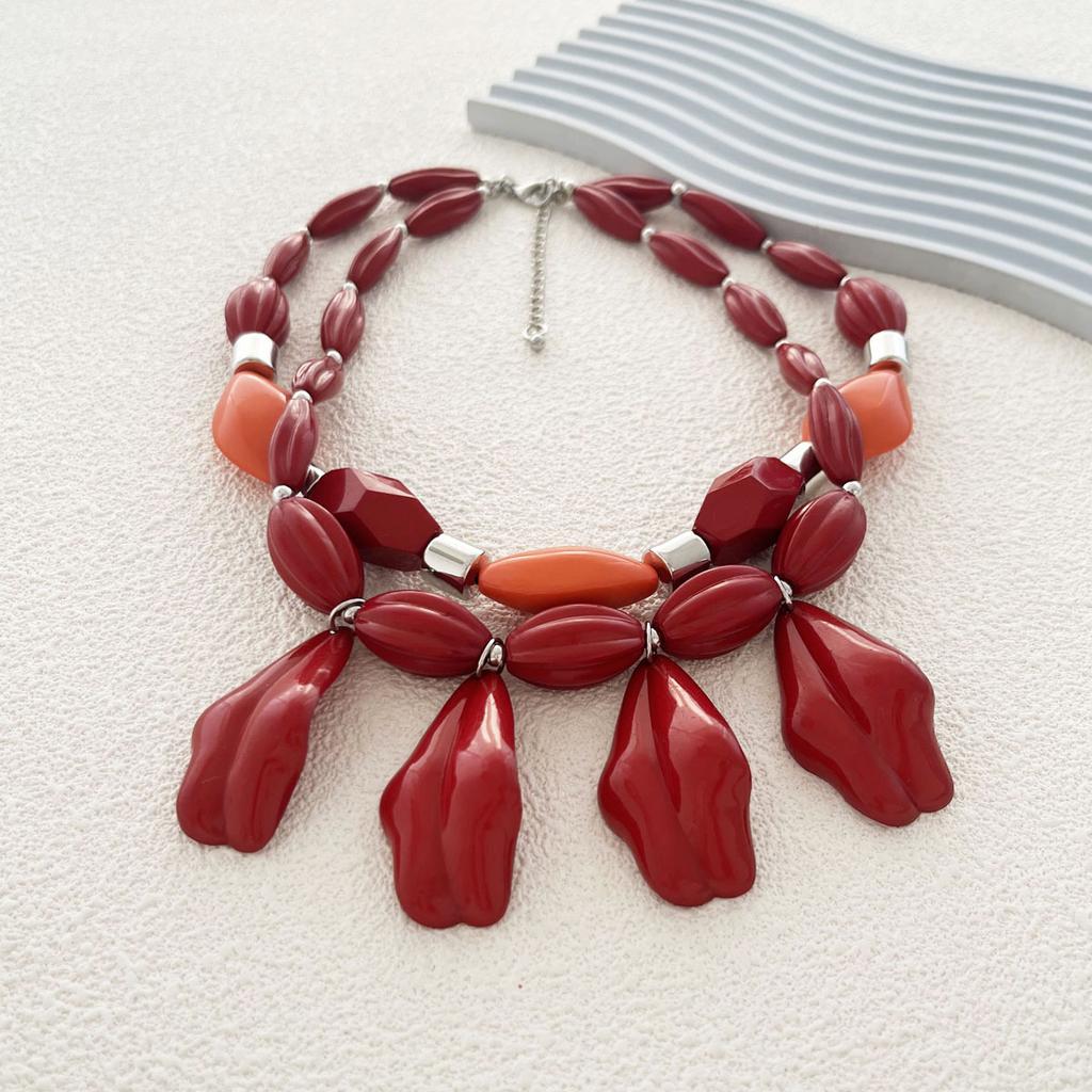 Персонализированное богемное двухслойное многоцветное геометрическое ожерелье из смолы, преувеличенный атмосферный повседневный стиль