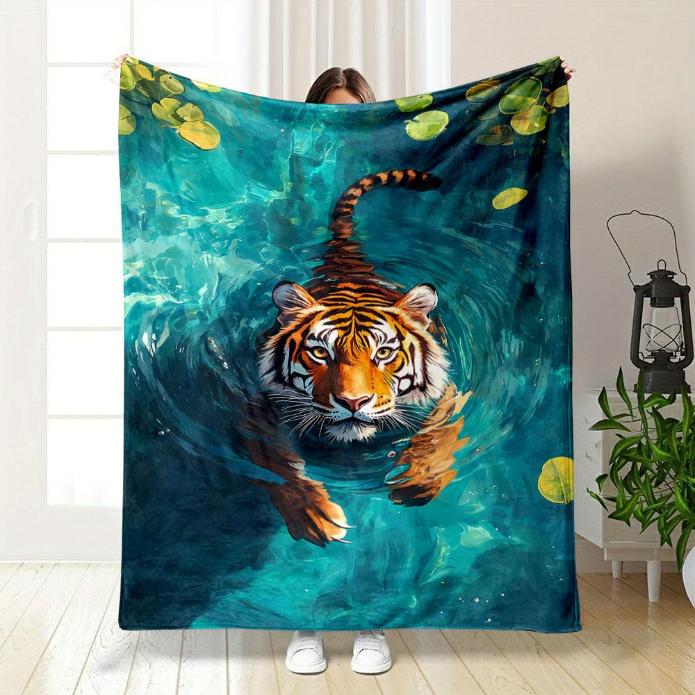 Swimming Tiger Blanket Bedroom Blanket for Livingroom Couch Lunch Break Soft Throw for Friend's Festival Gift