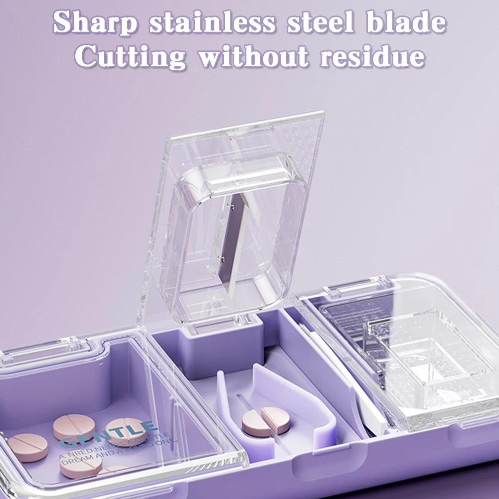 3 In 1 Pill Cutter Splitter Tiny or Small Large Pills Crusher Grinder with Powder Brush Grind Tablets Pill Carrier for Storage