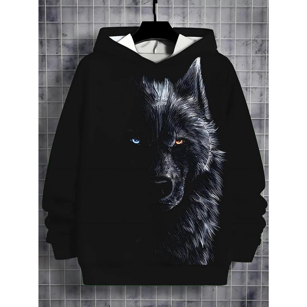 Новое аниме худи, детская одежда с 3D мультяшным волком, подходит и для мальчиков, и для девочек, осенняя одежда с длинным рукавом, подходит для детей в возрасте 5-14 лет