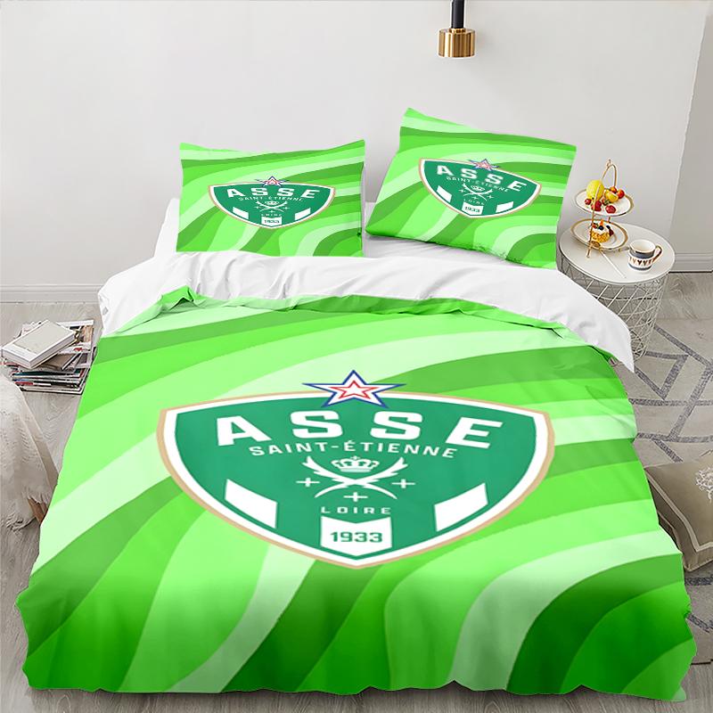 3PCS Green Saint-Etienne Football Bedding set,Ideal for1pc Duvet Cover And 2pcs Pillowcases Perfect for Christmas gift,Ideal for Bedroom, Dormitory