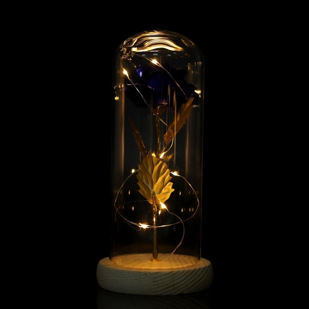 LED Light Rose LED Light Wooden Base Artificial flowers Preserved Rose Flower  Valentine's Day