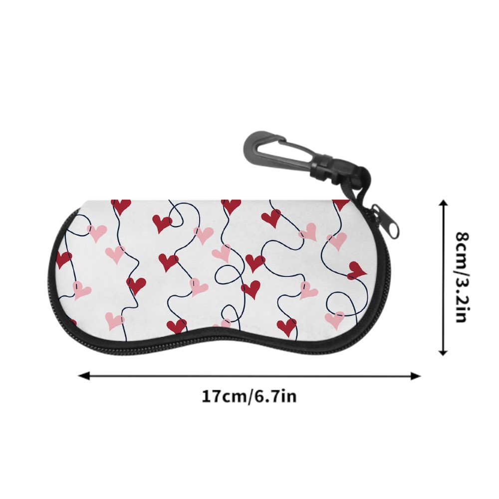 Cute Red Heart Pattern Soft Eyeglasses Sunglasses Case,Portable Spectacle Pouch,Anti Scratch Glasses Protective Bag for Women Travel