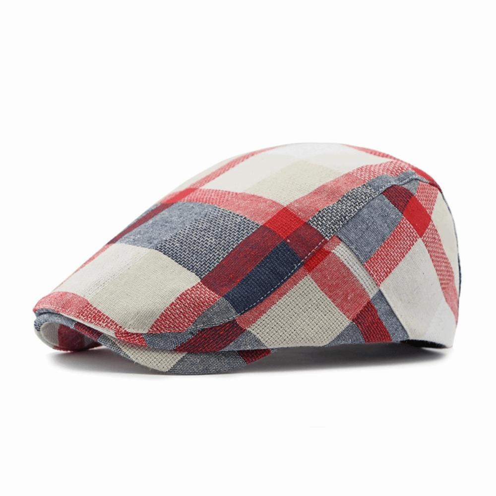 Thin Flat Caps Button Adjustable Newsboy Caps Classic Plaid Berets for Men Women