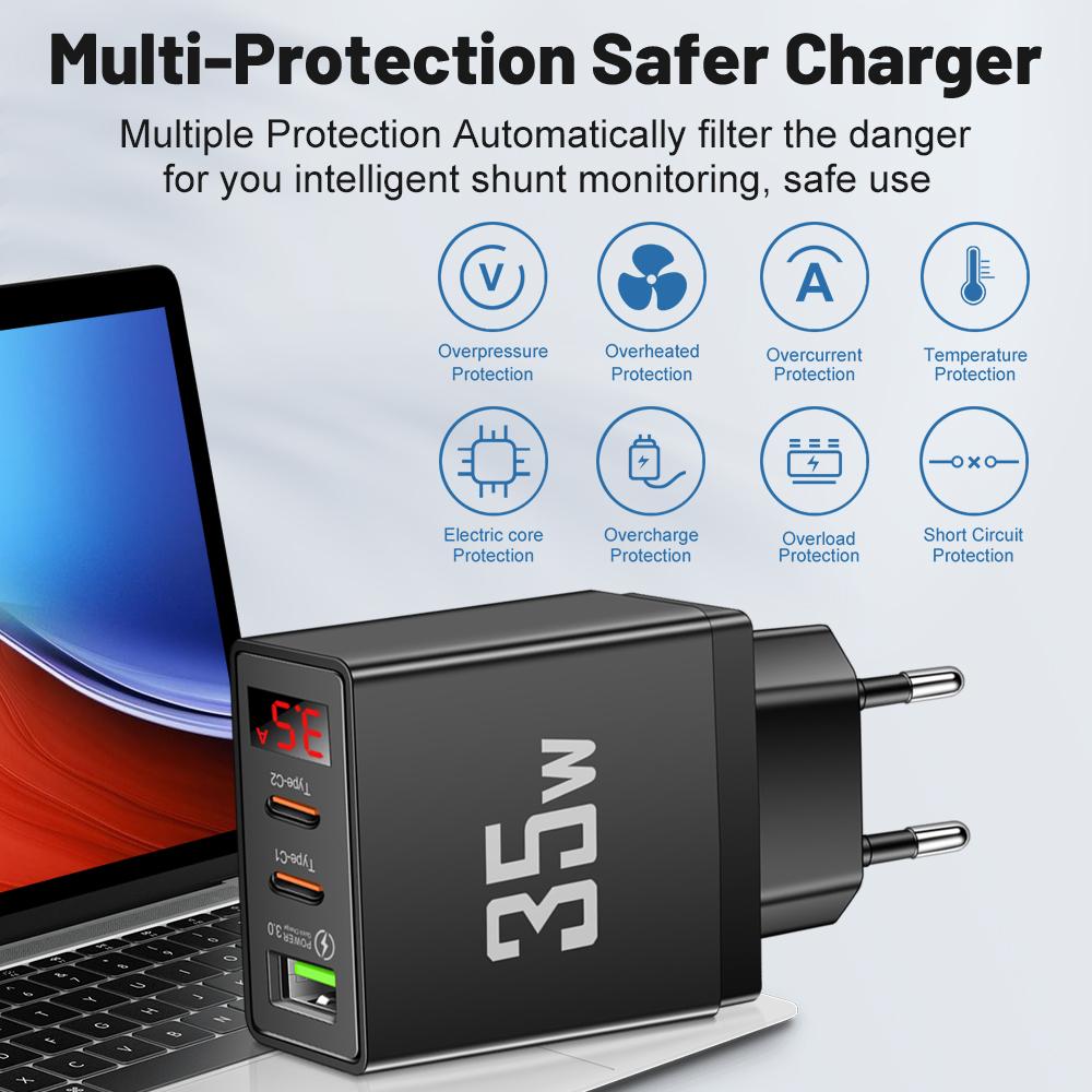 35 Вт двойной порт PD USB быстрое зарядное устройство Type C мобильный телефон адаптер быстрая зарядка настенное зарядное устройство для iPhone 16 15 14 Xiaomi Samsung Oneplus