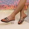 Water Diamond One Belt Cool Slippers for Women, Summer  New Style, Square Head, Open Toe, Sexy High Heel Slippers for Women