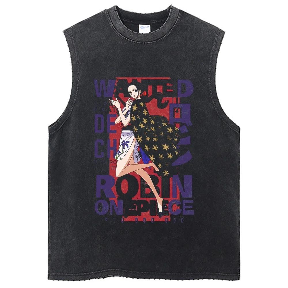 Цельный жилет, стираная футболка, аниме-майка с принтом «Кишки», хлопковая уличная свободная трендовая футболка без рукавов, мужская одежда