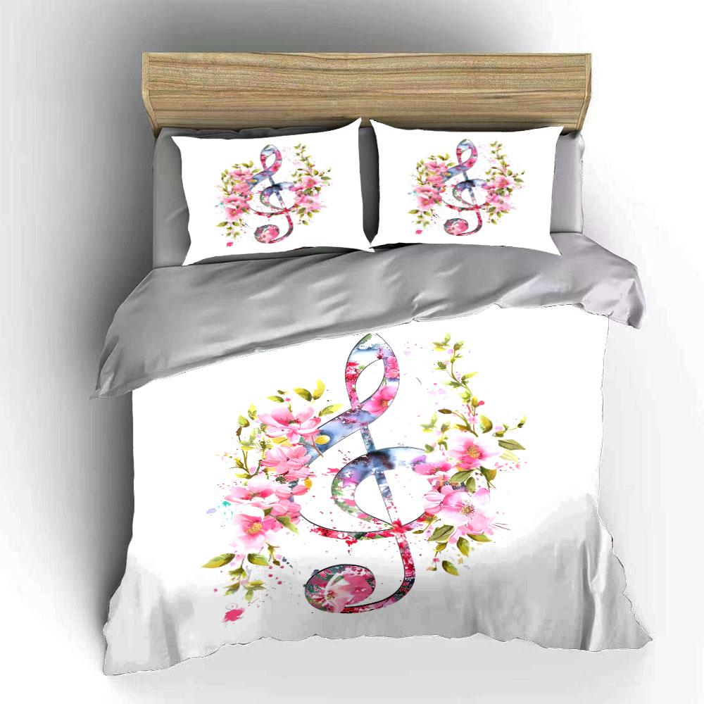 Floral Music Note Design Bedding Duvet Cover Set (1*Duvet Cover 2*Pillowcases, without duvet insert)