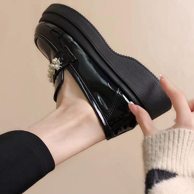 Лоферы женские Niche Design French Pearl British Style универсальные маленькие кожаные туфли на толстой подошве супермягкие круглые