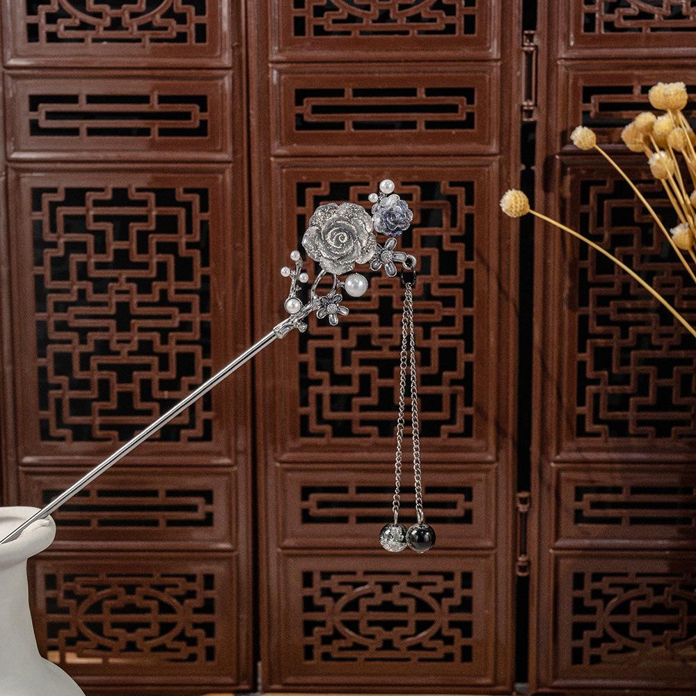 Национальный стиль Жемчужный цветок Кисточка Кисточка Кисточка Подвеска Аксессуар для ханьфу Заколка для волос Женская Новая китайская Древний стиль Заколка для волос с колокольчиком и орхидеей