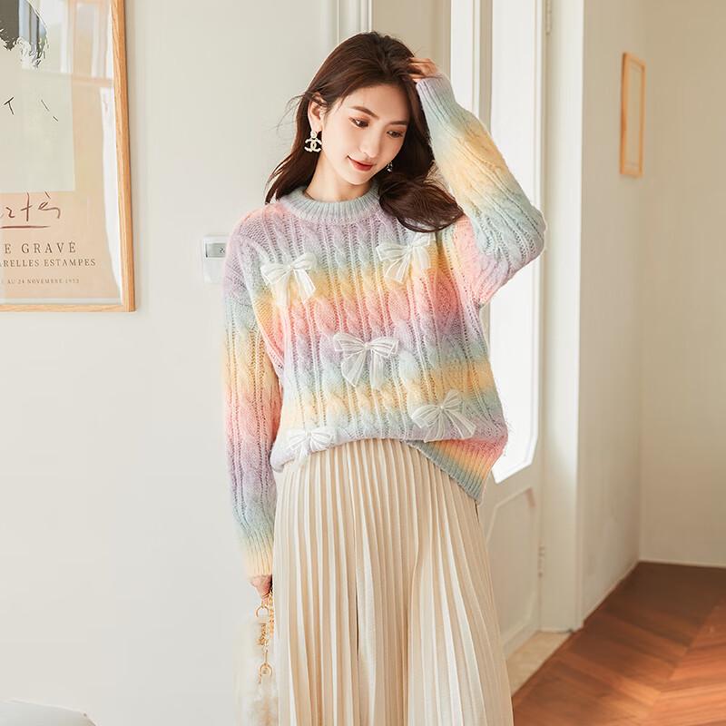 VICTORIA&VERA 3D Bow Gradient Knit Sweater