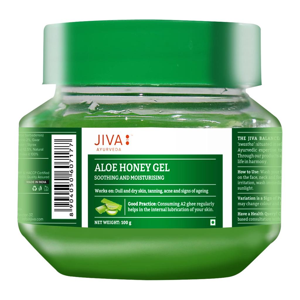 Гель с алоэ и медом Jiva 100 г | 100% аюрведическая формула | Увлажняет и успокаивает тусклую кожу | Уменьшает акне, пятна, высыпания, солнечные ожоги и признаки старения