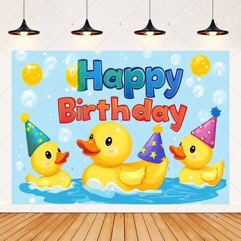Cute Yellow Duck Theme Background Banner Kids Birthday Party Decorations Photography Backdrop Cartoon Baby Shower Supplies Props