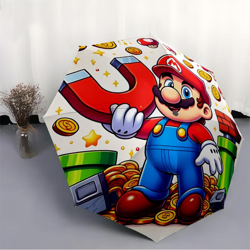 Mario Coins Automatic Folding Umbrella - Lightweight, Retractable Design with 8-Rib Durability, Perfect for Outdoor Adventures, Fashionable
