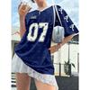 Women's Letter Print V-Neck Short Sleeve T-Shirt Summer Graphic Tee Football Jerseys Oversized Sport T-Shirt