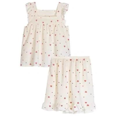 Женский пижамный комплект с принтом сердца, летние домашние пижамы с короткими рукавами, пижамный комплект из 2 предметов с квадратным вырезом, домашняя одежда